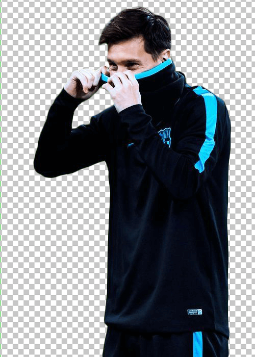 Lionel Messi hiding his face with jacket transparent image