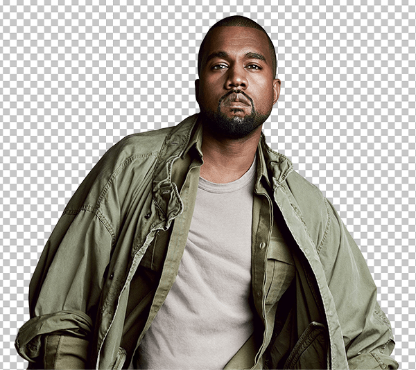 Kanye West standing wearing olive green jacket transparent image