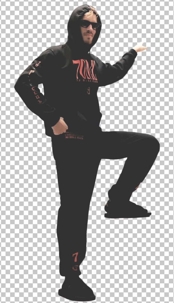 Pewdiepie wearing black hoodie and black sunglasses transparent image