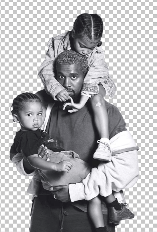Kanye West holding his two children transparent image