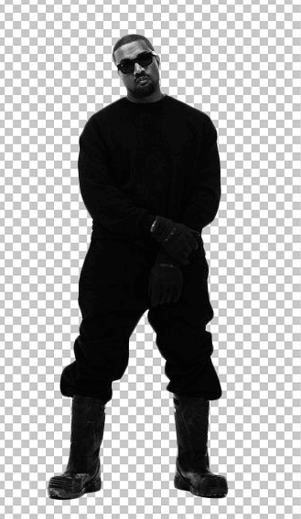 Kanye West standing while wearing all black dress and black sunglasses transparent image