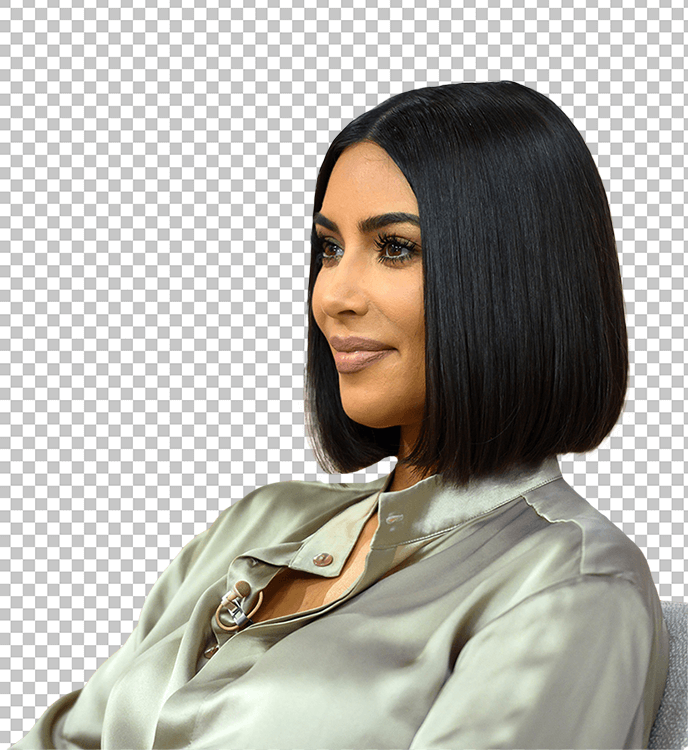 Kim Kardashian smiling with short hair transparent image