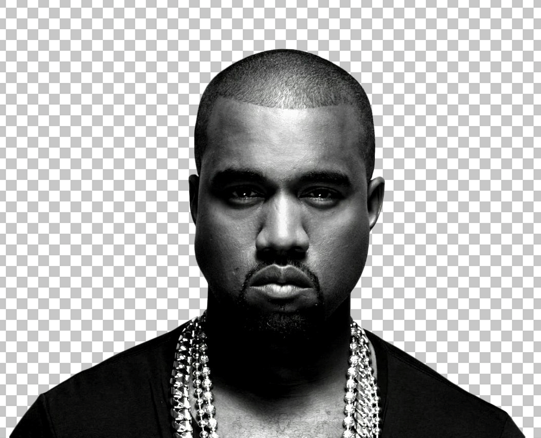 Kanye West black and white staring transparent background image