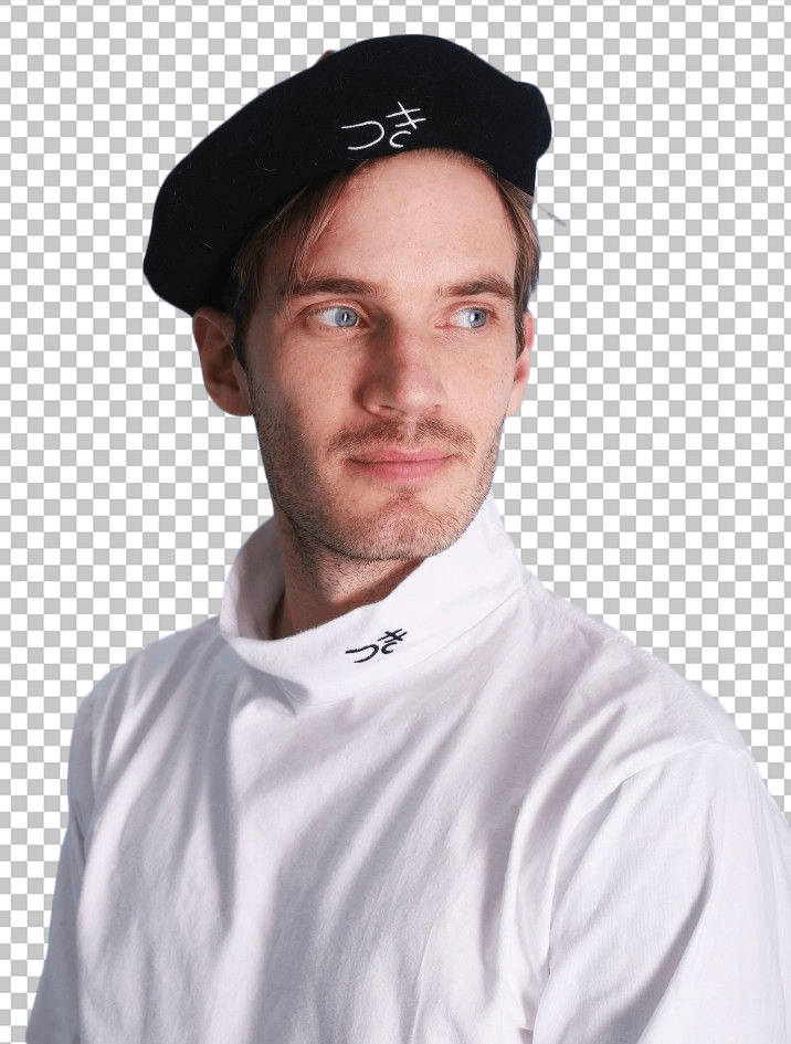 Pewdiepie wearing black cap and white t-shirt transparent image