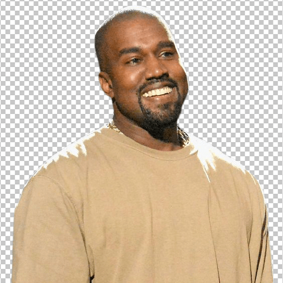 Kanye West smiling wearing cream colour sweatshirt transparent image