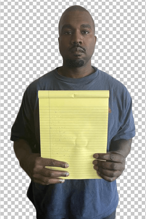 Kanye West holding a yellow notebook transparent image