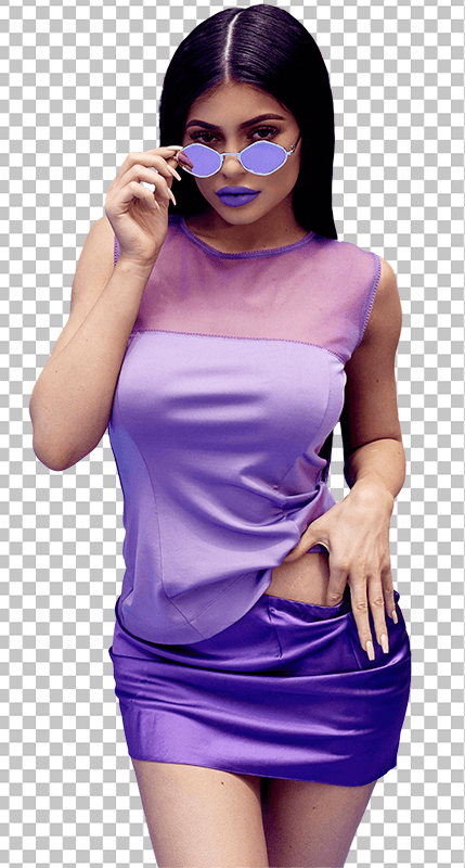 Kylie Jenner wearing sunglasses and purple dress transparent image