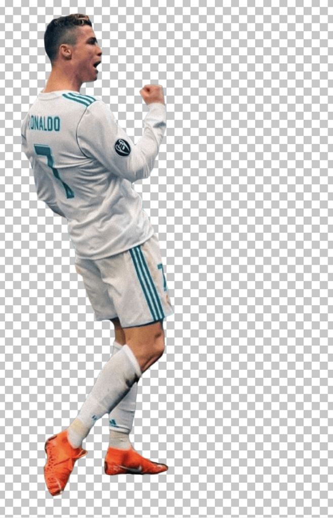 Cristiano Ronaldo shouting and celebrating wearing real madrid jersey transparent image