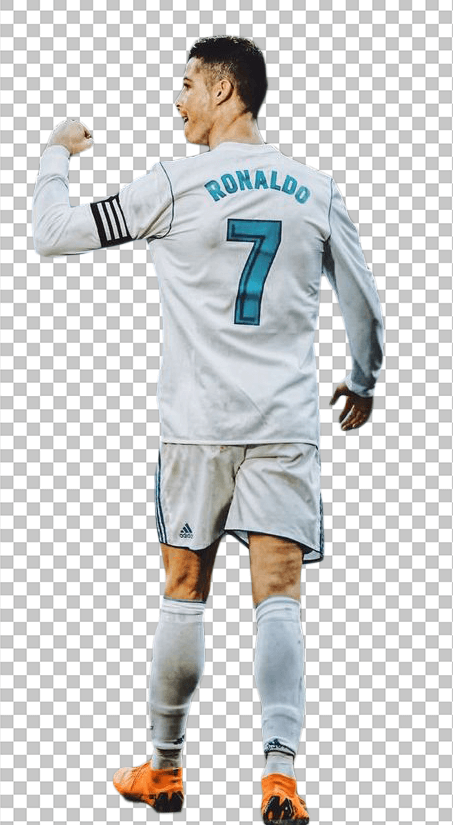 Cristiano Ronaldo back view wearing white jersey transparent image