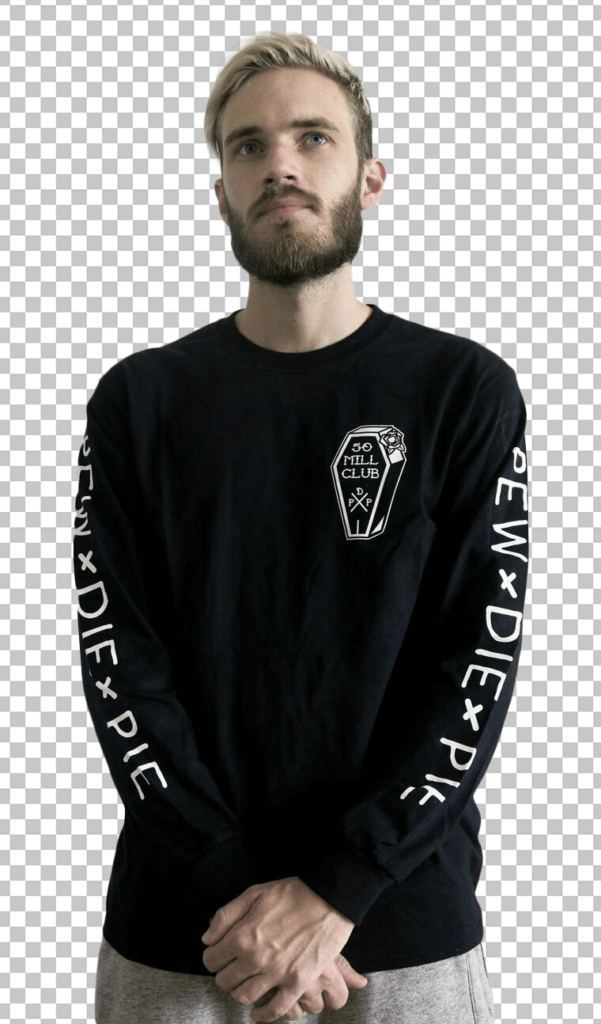 Pewdiepie standing wearing black sweatshirt transparent image
