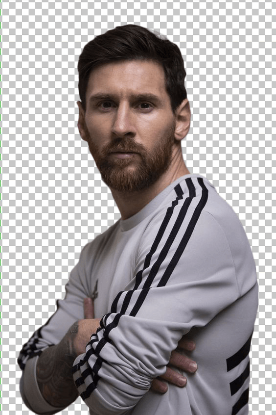Lionel Messi folding hands wearing white t-shirt transparent image