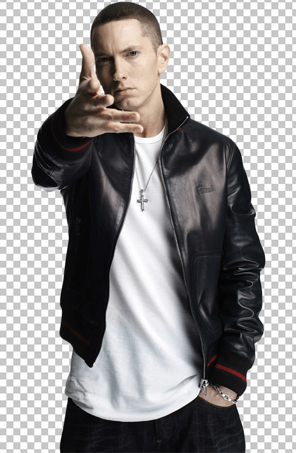 Eminem standing wearing a black jacket transparent image