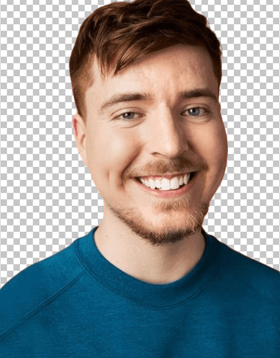 MrBeast smiling wearing blue t-shirt transparent image