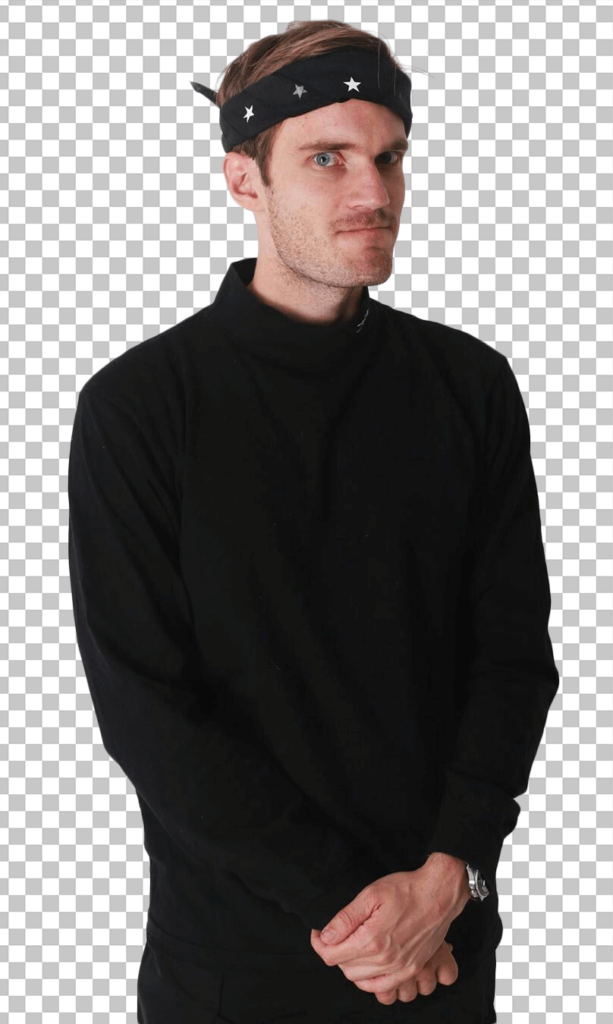 Pewdiepie standing wearing black suit and black bandana transparent image