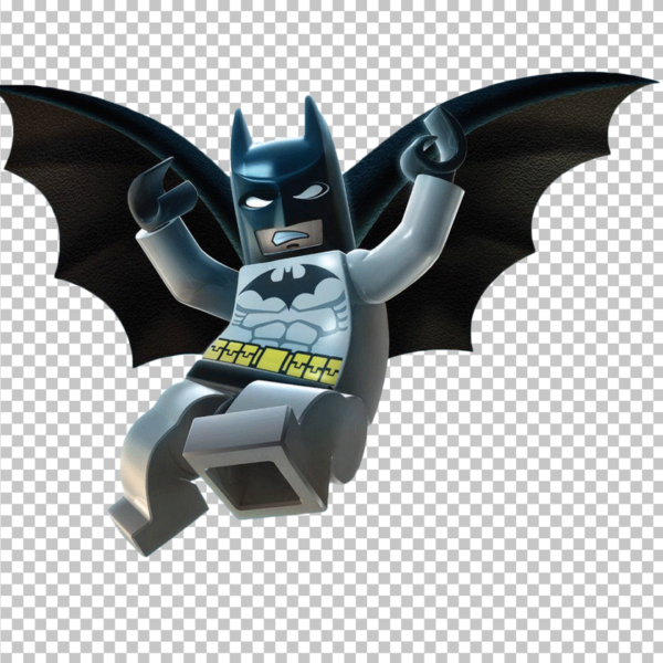 Lego batman jumping with his cap wide open transparent image