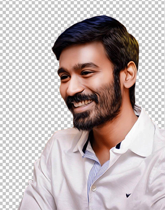 Dhanush smiling and wearing white shirt transparent image