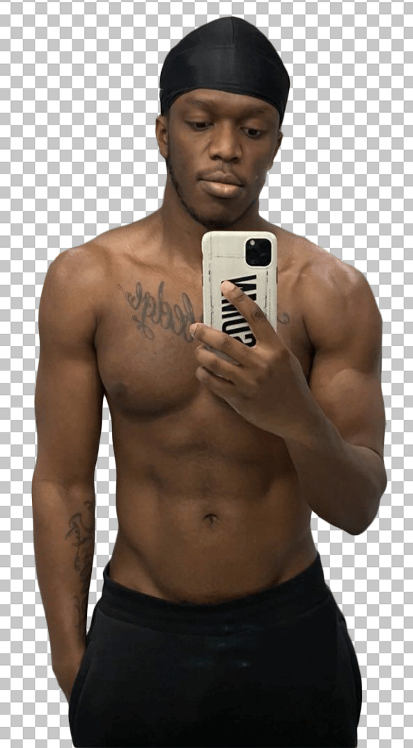KSI without shirt holding a phone transparent image