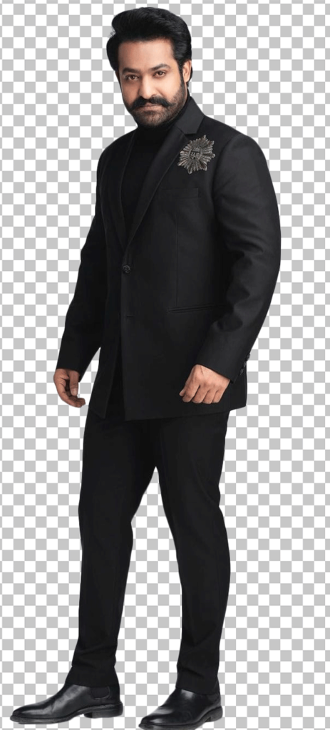 JrNtr standing wearing black suit transparent image