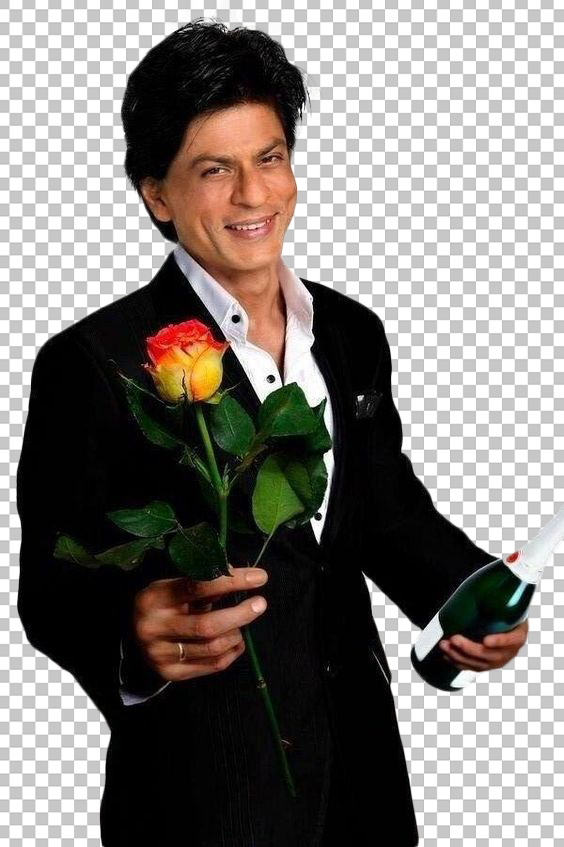 Shah Rukh Khan smiling wearing black suit and giving rose transparent image