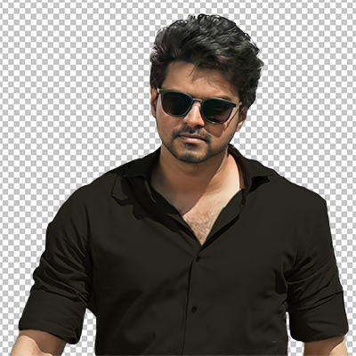 Vijay wearing black sunglasses and black shirt transparent image