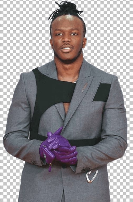 KSI wearing grey suit and purple gloves transparent image