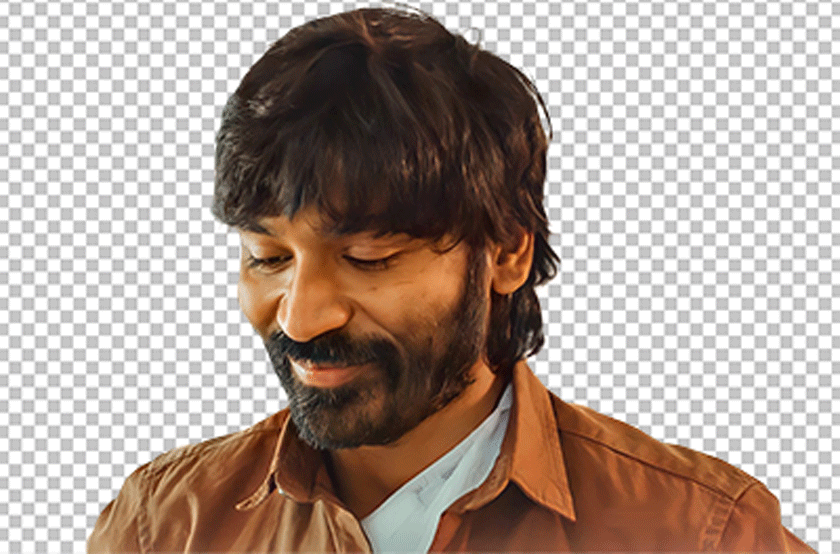 Dhanush with beard smiling wearing brown shirt transparent image