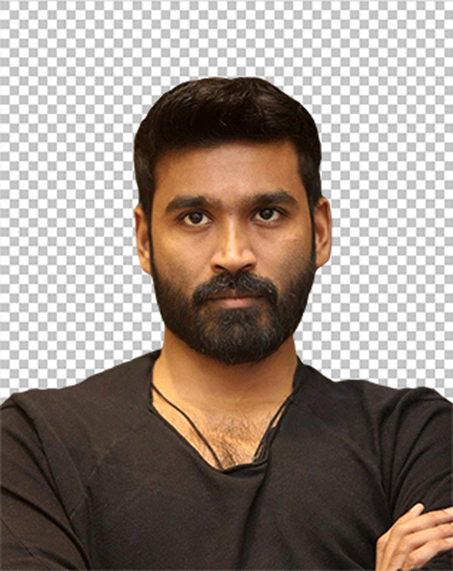 Dhanush sitting with serious face wearing brown shirt transparent image