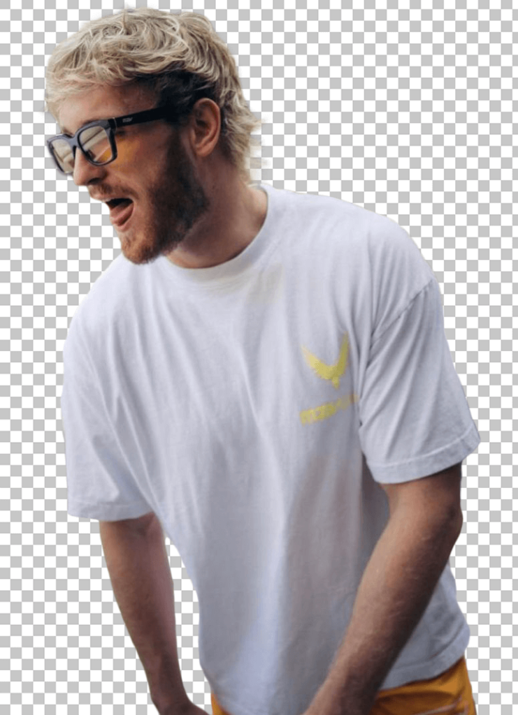 Logan Paul wearing sunglasses and white t-shirt whlie opening his mouth transparent image