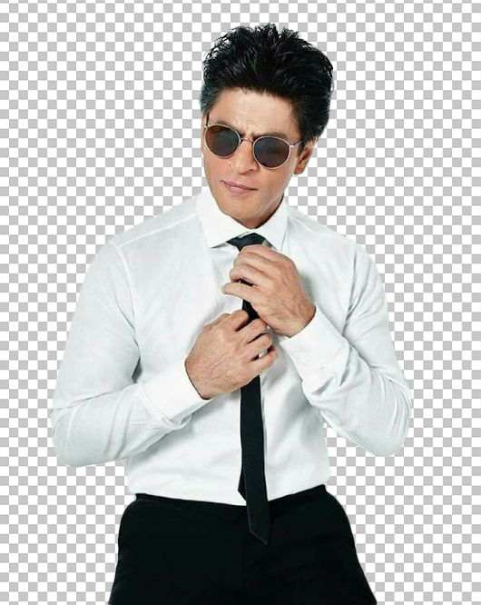 Shah Rukh Khan wearing black sunglasses, white t-shirt and black tie transparent image