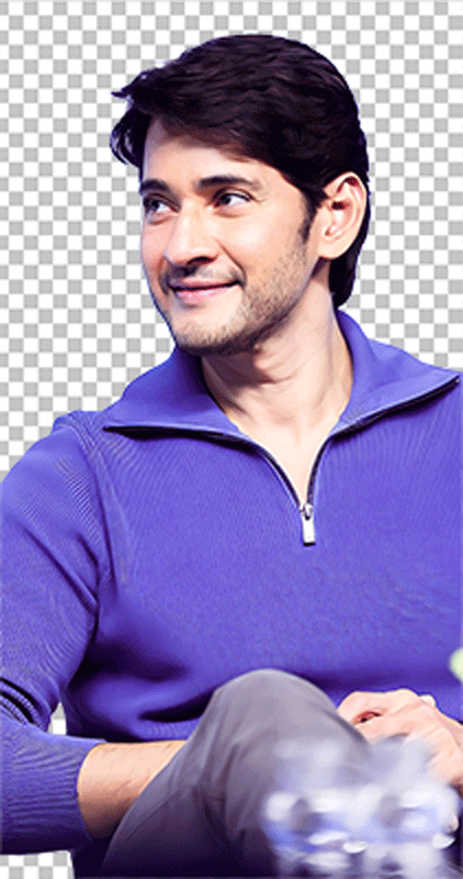 Mahesh Babu smiling while wearing purple sweater transparent image