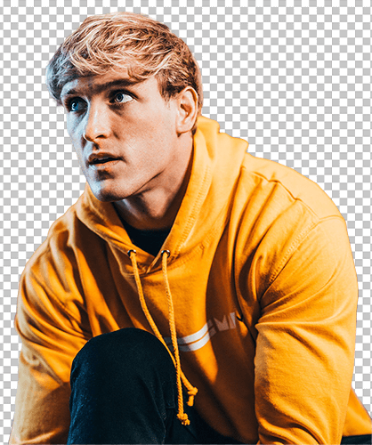 Logan Paul wearing yellow hoodie and looking up transparent image
