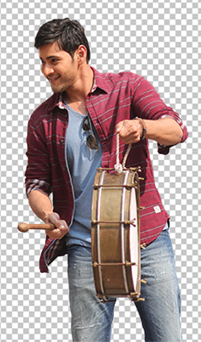 Mahesh Babu playing drum wearing check shirt transparent image