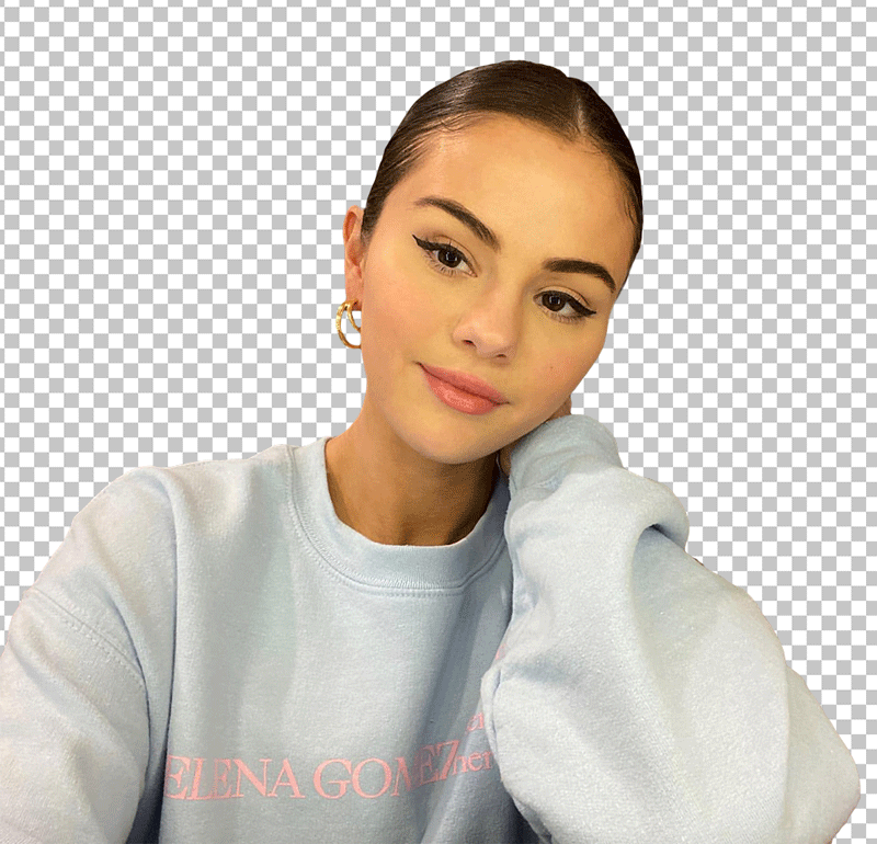 Selena Gomez wearing grey sweatshirt transparent image