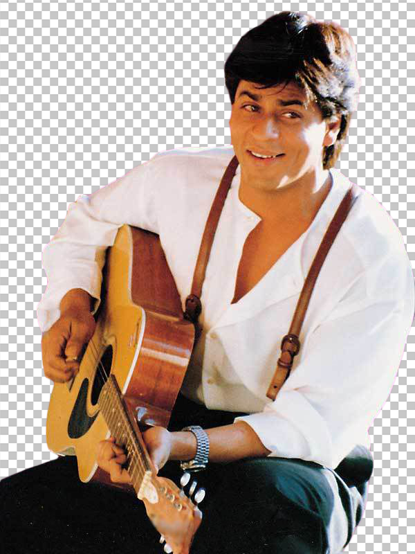 Shah Rukh Khan smiling and playing brown guitar transparent image