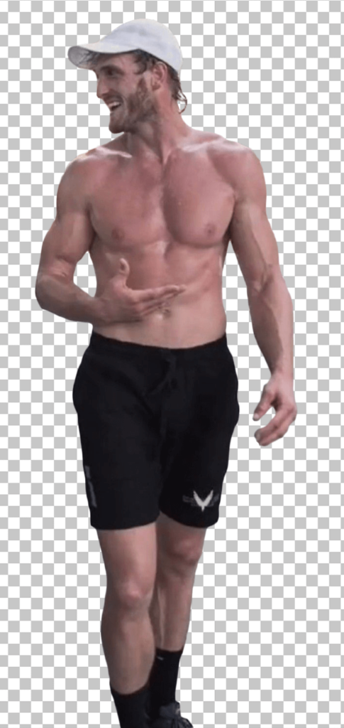 Logan Paul walking shirtless wearing black shorts and white cap transparent image