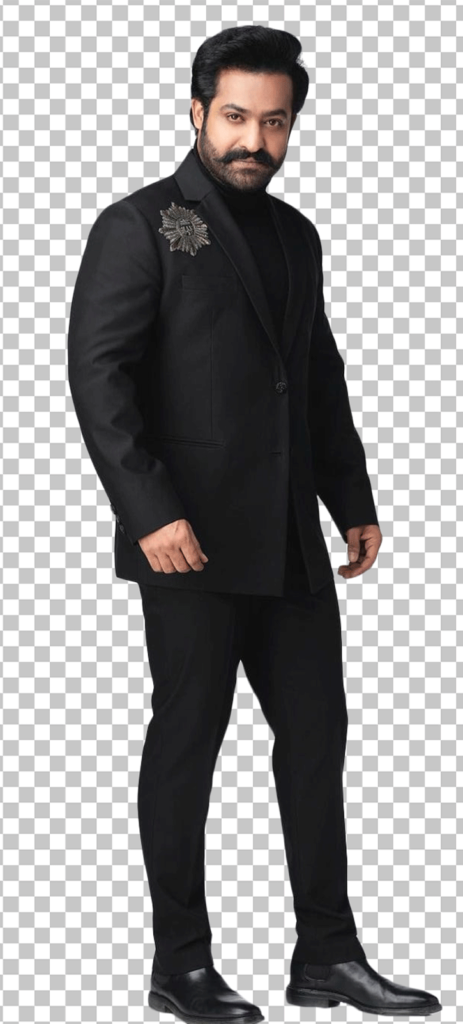 Jr Ntr standing wearing black suit transparent image