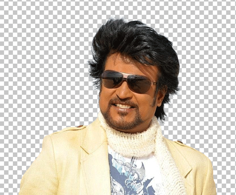 Rajinikanth wearing sunglasses and yellow jacket transparent image