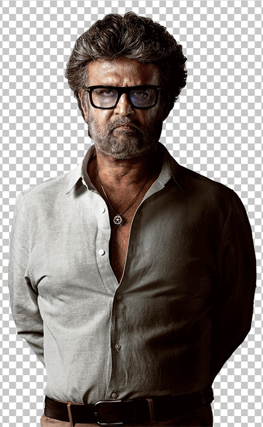 Rajinikanth standing wearing glasses and grey shirt transparent image