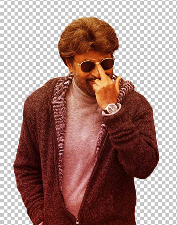 Rajinikanth wearing black sunglasses showing middle finger transparent image