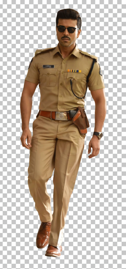 Ramcharan walking in indian police officer uniform transparent image