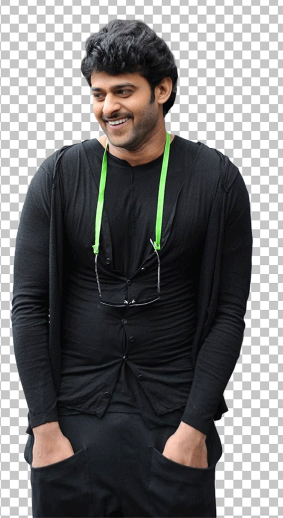 Prabhas smiling wearing black hoodie transparent image