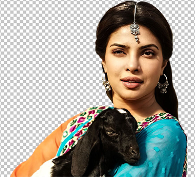 Priyanka Chopra holding a goat and wearing sari png image