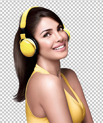 Priyanka Chopra smiling wearing a yellow headphone png image