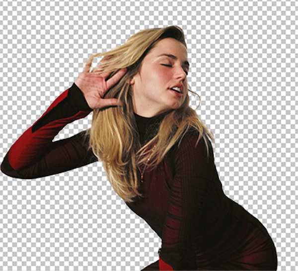 Ana De Arma wearing hot red dress and giving a stylish pose while closing her eye png image.