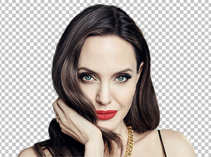 Angelina Jolie playing with her hair wearing red lipstick png image