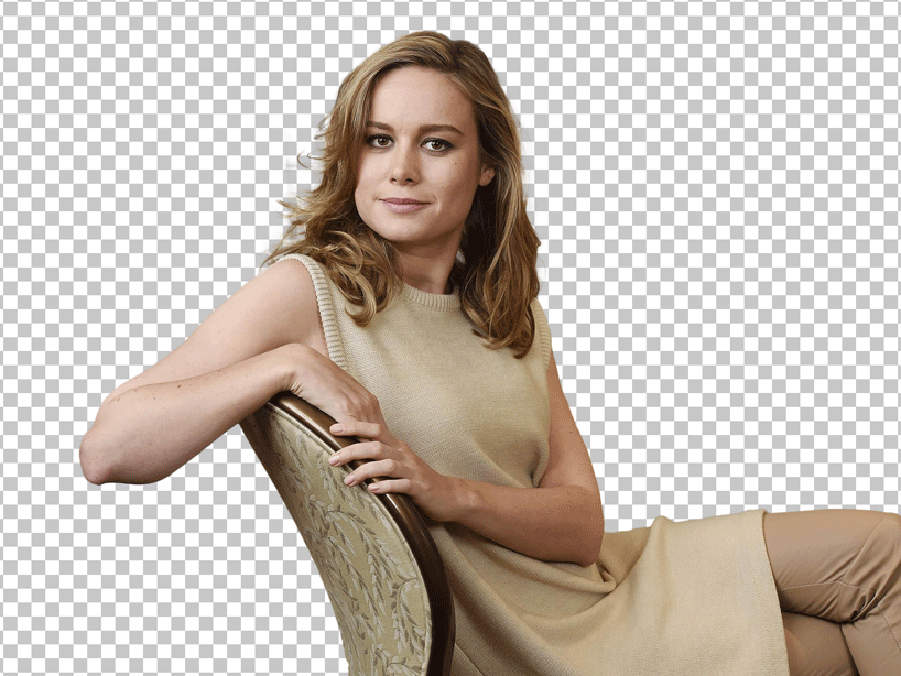 Brie Larson sitting on a chair png image