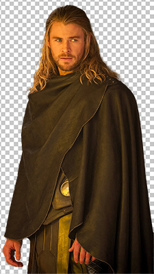 Chris Hemsworth Standing and wearing black dress PNG image
