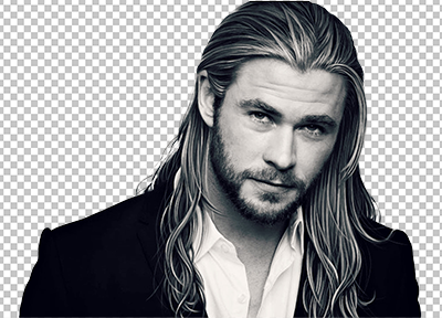 Chris Hemsworth Black and white PNG and wearing black coat and white shirt