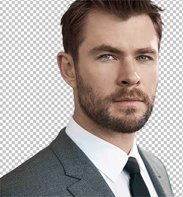 Chris Hemsworth in grey suit and looking straight png image