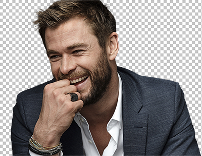 Chris Hemsworthis laughing and wearing suit PNG image